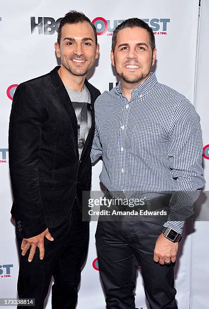 Gay rights activists Paul Katami and Jeff Zarrillo arrive at the 2013 Outfest Opening Night Gala of C.O.G. At The Orpheum Theatre on July 11, 2013 in...