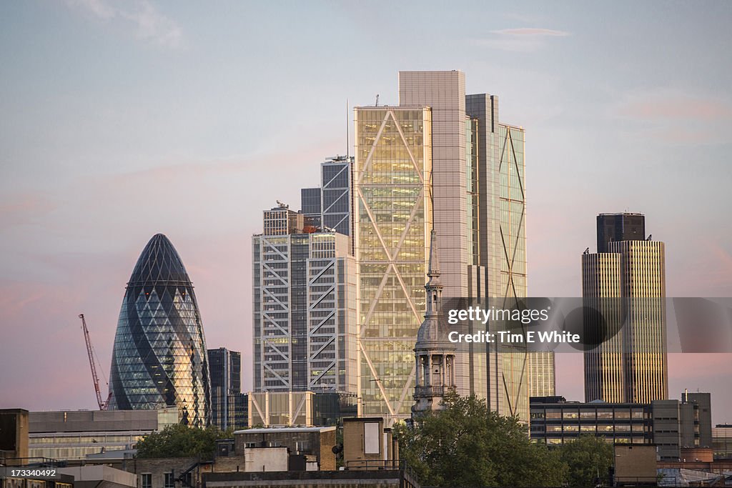 City of London skyline at sunset, London UK