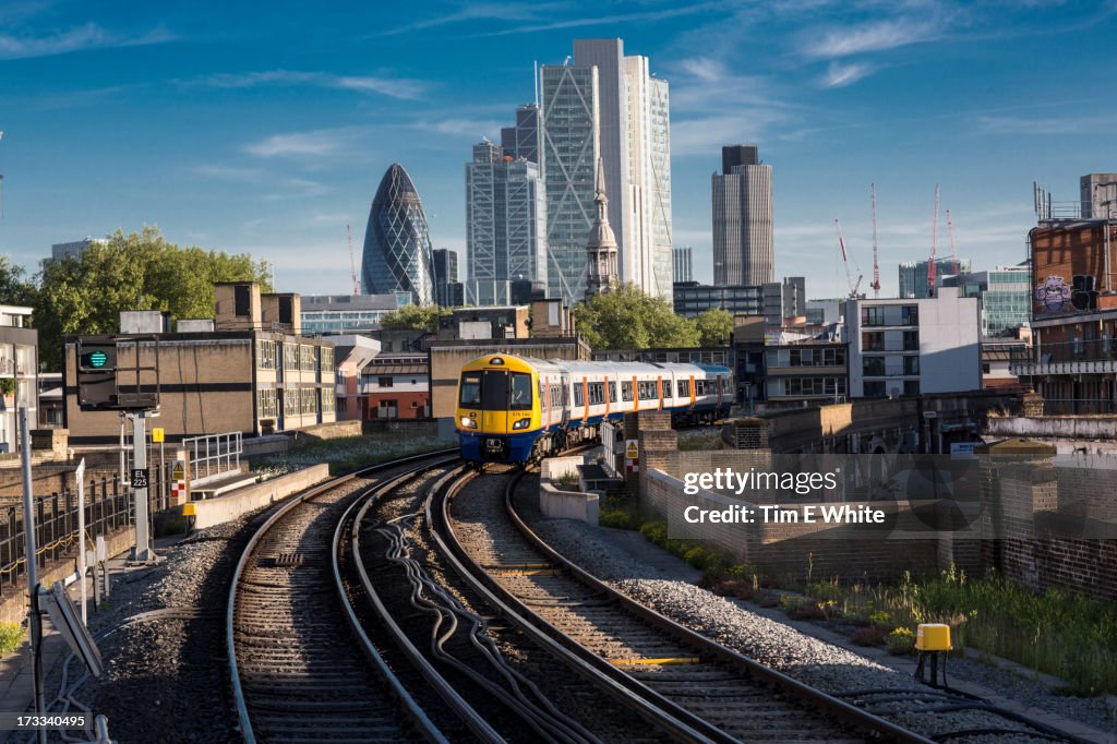 Train leaving the city, London UK