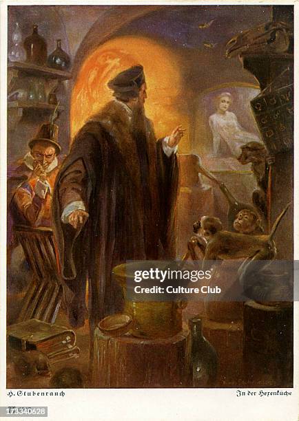 Faust by Johann Wolfgang von Goethe. German writer and philosopher: 28 August 1749  22 March 1832. Illustration of Faust with Mephisto in the...