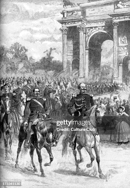 Napoleon III and King Victor-Emmanuel enter Milan, June 1859. Austrian defeat at the Battle of Magenta led to withdrawal of Austrian forces from...