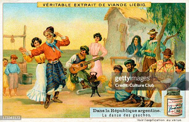 In the Republic of Argentina: Gaucho dance. . Liebig Meat Extract collectible card.