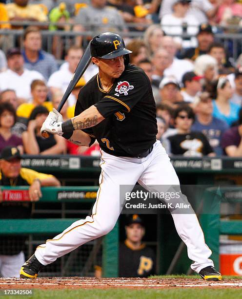 Brandon Inge of the Pittsburgh Pirates bats against the Oakland Athletics during the game on July 8, 2013 at PNC Park in Pittsburgh, Pennsylvania.