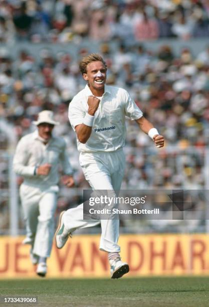 South Africa bowler Allan Donald celebrates a wicket during the 1st ODI against India in Calcutta on November 10th, 1991.