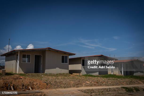 View of the houses of the new community where the residents of Gardi Sugdub will be transferred on October 12, 2023 in Kuna Yala, Panama. Indigenous...