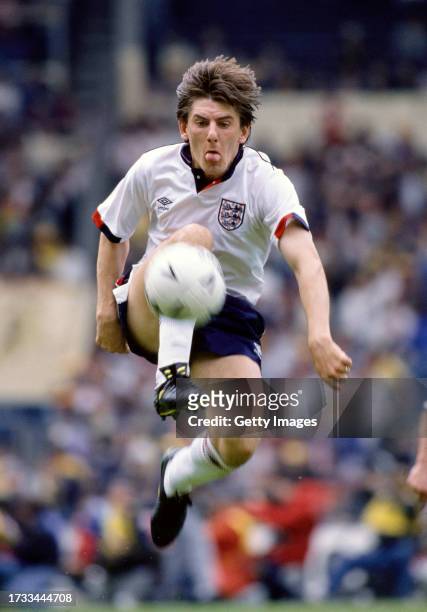 England player Peter Beardsley in action during a match against Scotland at Wembley Stadium on May 21st, 1988 in London, England.