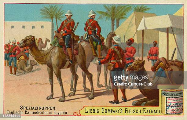 English camel cavalry in Egypt. . Liebig card, Special Troops,1897.