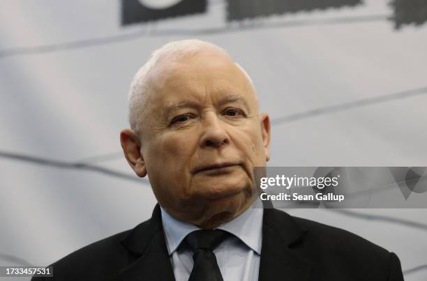 Jaroslaw Kaczynski, leader of the ruling national conservative Law and Justice party , visits a shooting range on the last day of campaigning ahead...