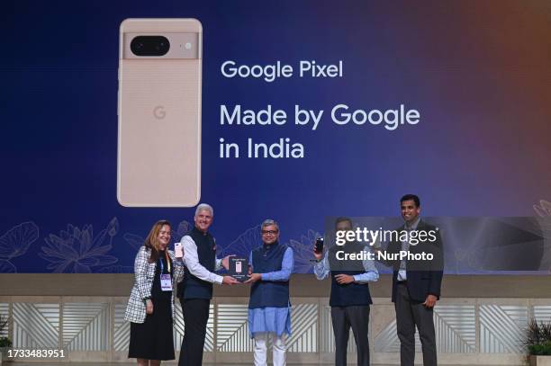 Rick Osterloh , Google's senior vice president, Devices &amp; Services, Ashwini Vaishnaw , Minister for Information Technology and Sanjay Gupta ,...