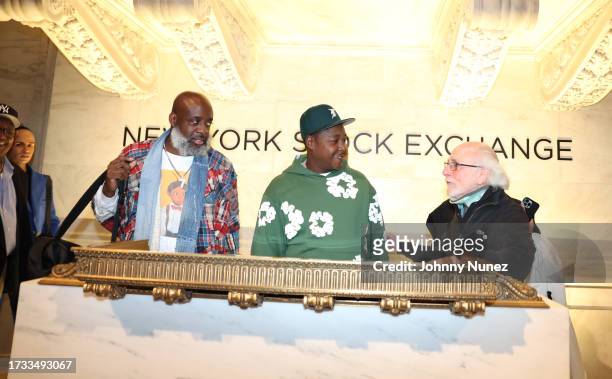 Set Free, Jadakiss and Peter Tuchman attend evening at the New York Stock Exchange on October 12, 2023 in New York City.