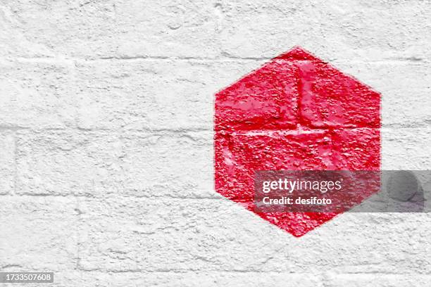 Solid Hexagon Shape Painted As Graffiti Over White Brick Wall Rough ...