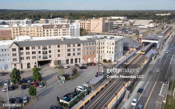 The Wyandanch Village apartment complex adjacent to the Wyandanch, New York, Long Island Rail Road station is show in this aerial photograph on...
