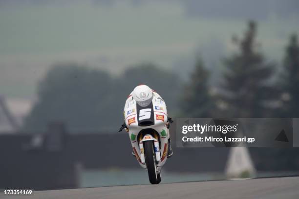 Romano Fenati of Italy and San Carlo Team Italia FMI heads down a straight during the MotoGp of Germany - Free Practice at Sachsenring Circuit on...