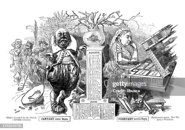 stockillustraties, clipart, cartoons en iconen met british satire caricature comic cartoon illustration - almanac 1883 - almanac publication