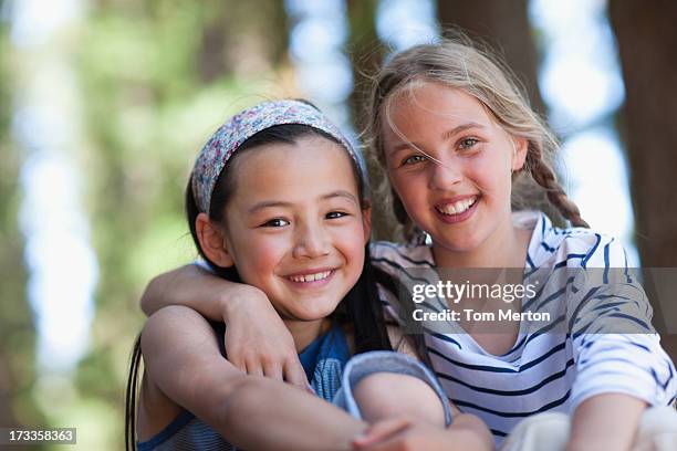 two girls, portrait - pre adolescent child stock pictures, royalty-free photos & images