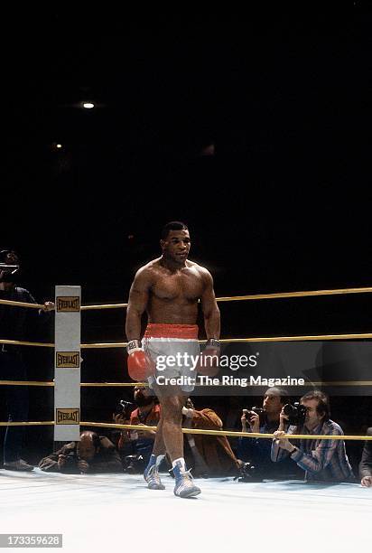 Mike Tyson walks in the ring during the fight against Steve Zouski at Nassau Coliseum in Uniondale, New York. Mike Tyson won by a KO 3.