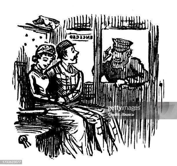 british satire caricature comic cartoon illustration - bus interior stock illustrations