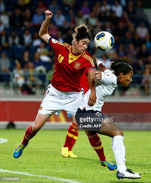 Spain's Marta Torrejon fights for the ball with England's Rachel Yankey during the UEFA Women's EURO 2013 group C soccer match between England and...