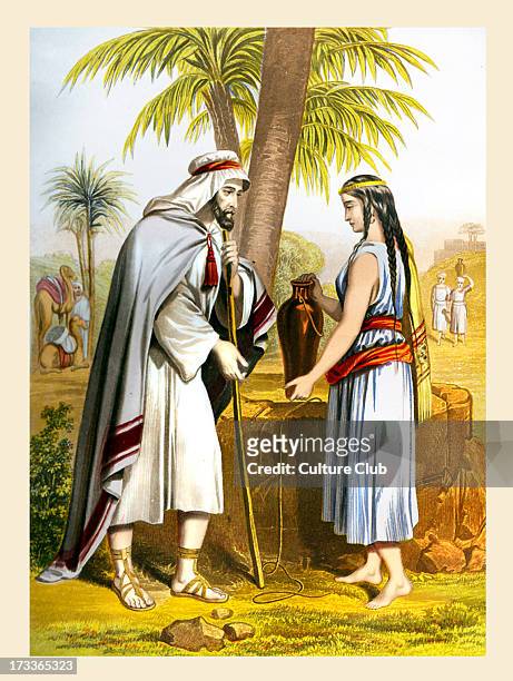 Rebekah and Abraham 's servant. Illustration to Book of Genesis, 14. 15 -17, 'And it came to pass, before he had done speaking, that behold Rebekah...