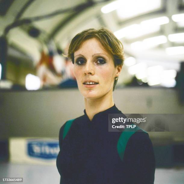 Portrait of French figure skater Martine Olivier as she poses on an ice rink, Helsinki, Finland, September 26, 1983. The photo was taken during a...