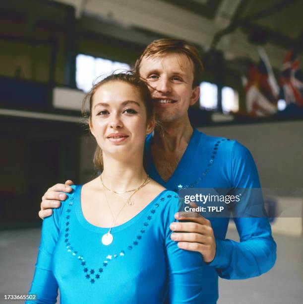 Czech pairs figure skaters Jindra Hola and Karol Foltan as they pose on an ice rink, Helsinki, Finland, September 26, 1983. The photo was taken...
