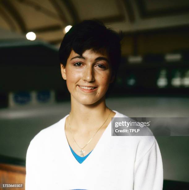 Portrait of Canadian figure skater Melina Kunhegyi as she poses on an ice rink, Helsinki, Finland, September 26, 1983. The photo was taken during a...