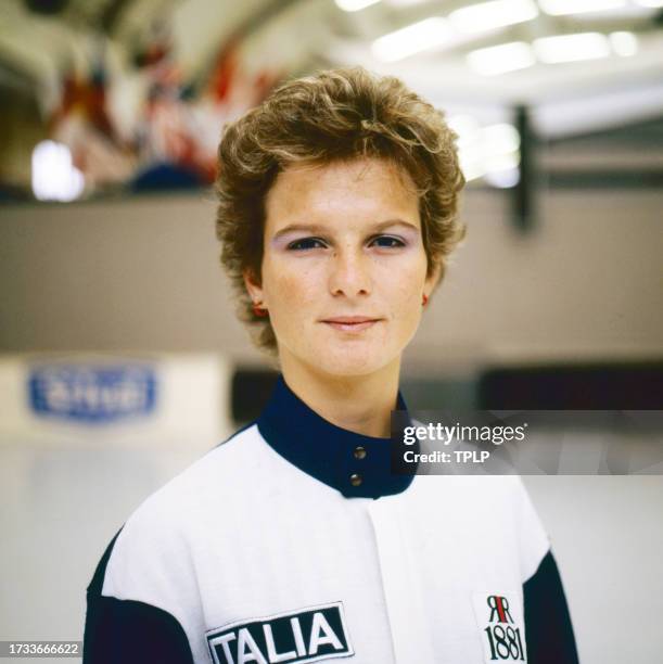 Portrait of Italian figure skater Isabella Micheli as she poses on an ice rink, Helsinki, Finland, September 26, 1983. The photo was taken during a...