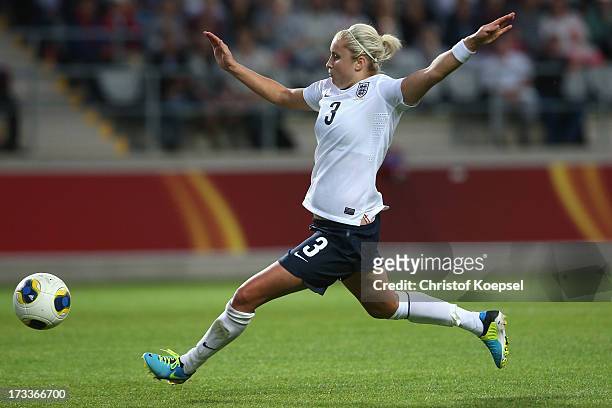 Stephanie Houghton of England runs with the ball during the UEFA Women's EURO 2013 Group C match between England and Spain at Linkoping Arena on July...