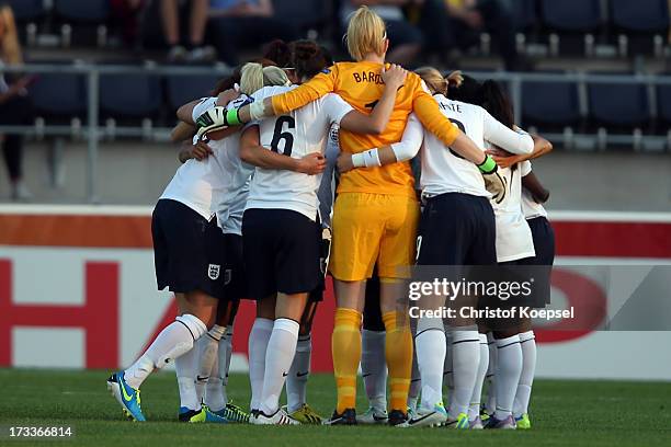 The team of England comes together prior to the UEFA Women's EURO 2013 Group C match between England and Spain at Linkoping Arena on July 12, 2013 in...