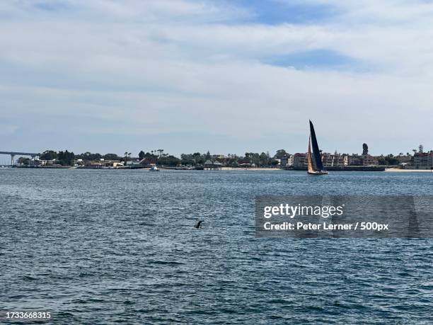 view of sea against cloudy sky,san diego bay,united states,usa - san diego bay stock pictures, royalty-free photos & images