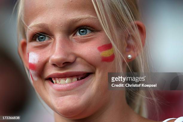 Fan of Sweden smiles during the UEFA Women's EURO 2013 Group C match between England and Spain at Linkoping Arena on July 12, 2013 in Linkoping,...