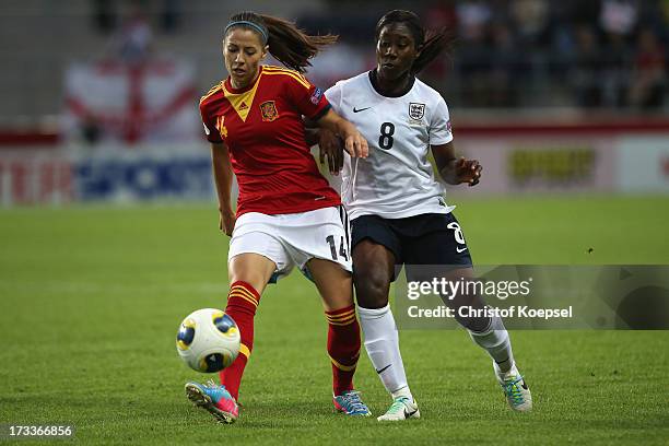 Anita Asante of England challenges Vicky Losada of Spain during the UEFA Women's EURO 2013 Group C match between England and Spain at Linkoping Arena...