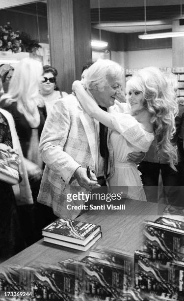 Actress Charo embracing James Bacon on May 10,1976 in Beverly Hills, California.