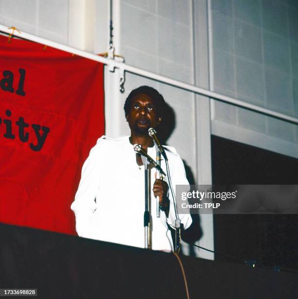 Trinidadian-born Civil Rights activist Kwame Ture speaks during an unspecified rally, Guinea, September 29, 1983.