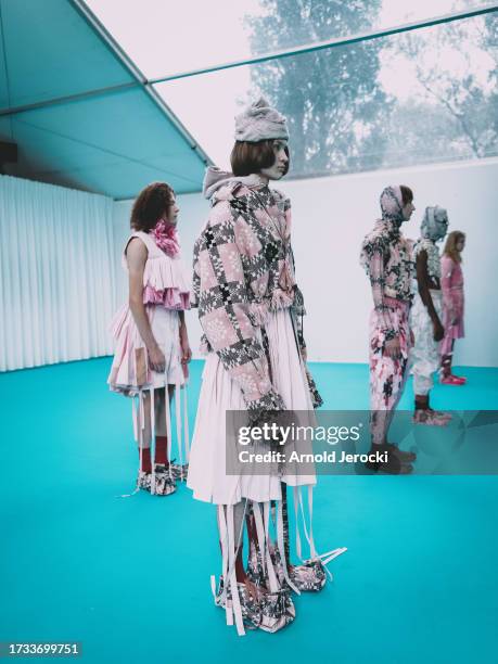 Models present creations during the 38th International Festival Of Fashion, Photography And Fashion Accessories on October 13, 2023 in Hyeres, France.