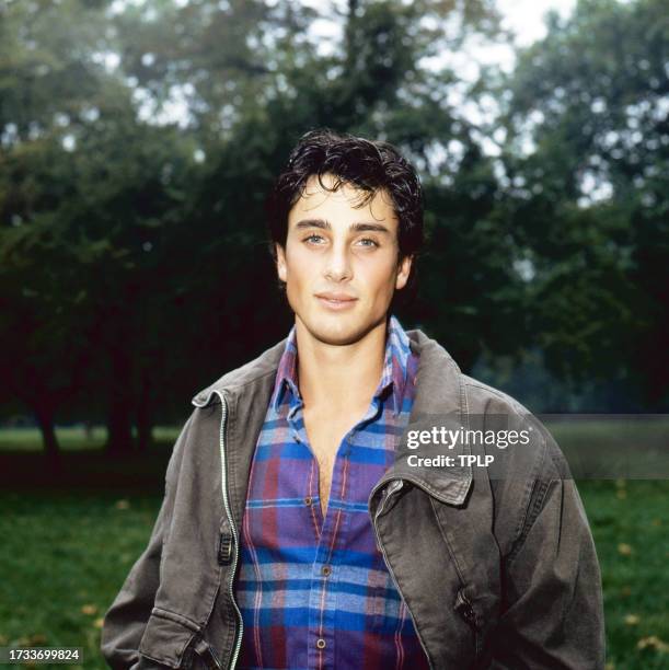 Portrait of American actor and dancer Matt Lattanzi as he poses outdoors, Portland, Oregon, September 28, 1983.