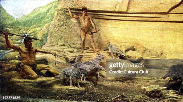 Azilian Prehistoric man - Azilian culture. Reconstruction of hunting scene ...