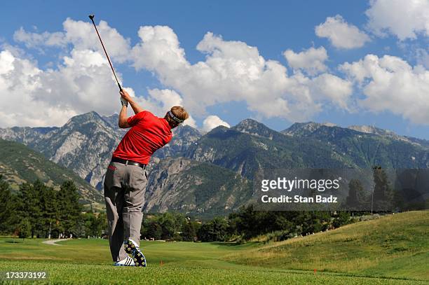 Billy Hurley III hits a tee shot on the eighth hole during the second round of the Utah Championship Presented by Utah Sports Commission at Willow...