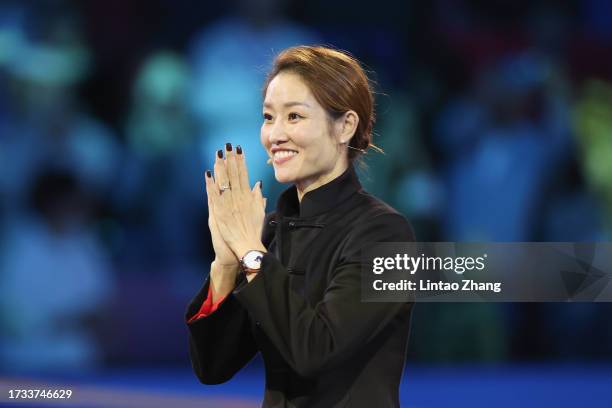 Former WTA player Li Na attendance Federer' fans day on Day 12 of 2023 Shanghai Rolex Masters at Qi Zhong Tennis Centre on October 13, 2023 in...