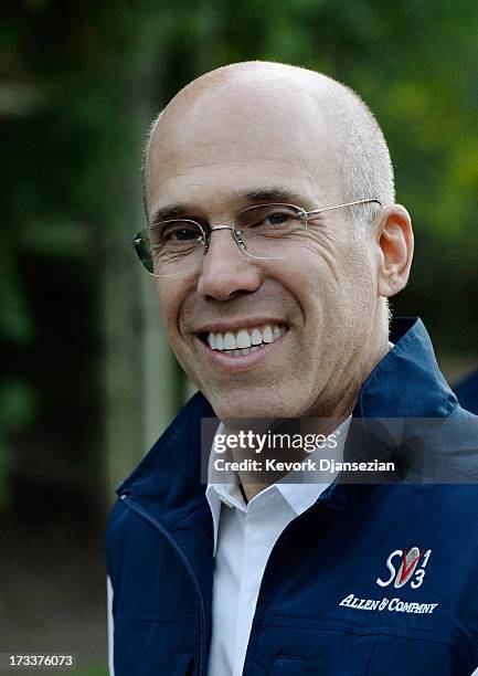 Jeffrey Katzenberg, film producer and CEO of DreamWorks Animation, arrives to the Allen & Co. Annual conference July 12, 2013 in Sun Valley, Idaho....