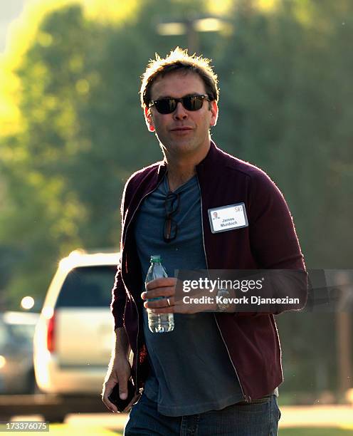 James Murdoch, son of Rupert Murdoch and the deputy chief operating officer of News Corporation, arrives for the Allen & Co., annual conference on...