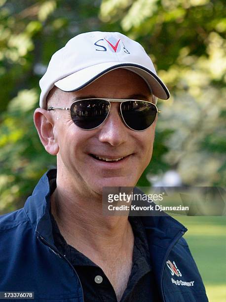 Jeff Bezos, founder and CEO Amazon.com, arrives to the Allen & Co. Annual conference July 12, 2013 in Sun Valley, Idaho. The resort will host...