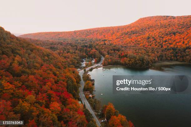 scenic view of lake against sky during autumn,westmore,vermont,united states,usa - orleans stock pictures, royalty-free photos & images