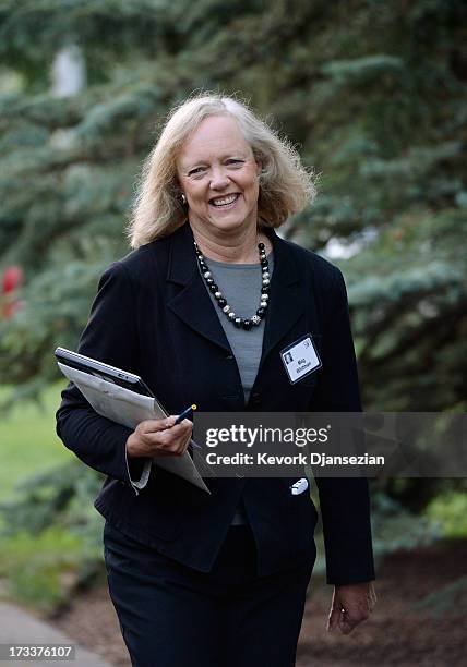 Meg Whitman, president and chief executive officer of Hewlett-Packard, arrives to Allen & Co. Annual conference on July 12, 2013 in Sun Valley,...