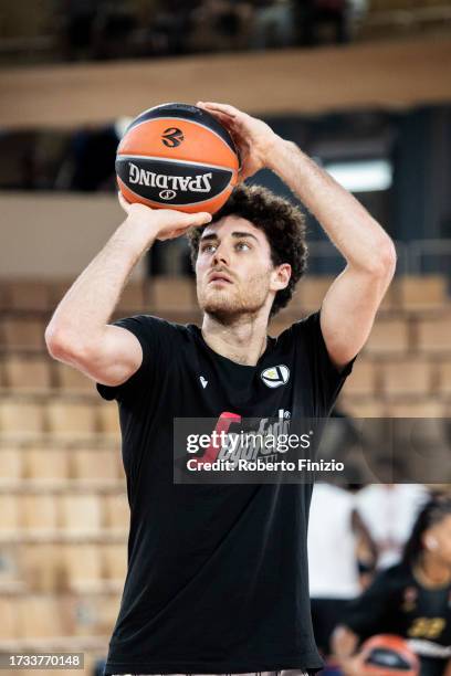 Alessandro Pajola of Virtus Segafredo Bologna in action during the warm up prior of the Turkish Airlines EuroLeague match between AS Monaco and...