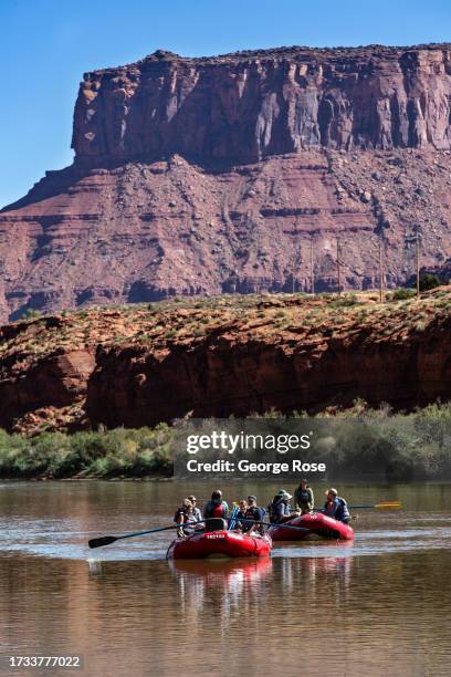 Rafting on the Colorado River is just one of the many outdoor activities available at the Red Cliffs Lodge on October 5, 2023 near Moab, Utah. The...