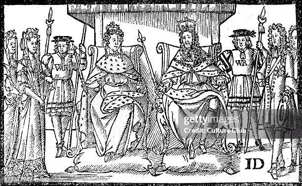 'The Protestants' Joy'. From engraving of the coronation of William III and Mary II, 1689. Led military deposition of James II . William III, 1650 ...