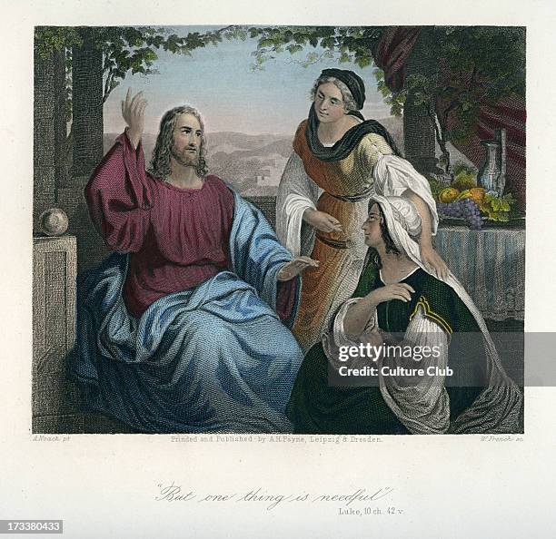 Jesus in the house of Mary and Martha. Caption reads: ' But one thing is needful.' Luke 10, verse 42.