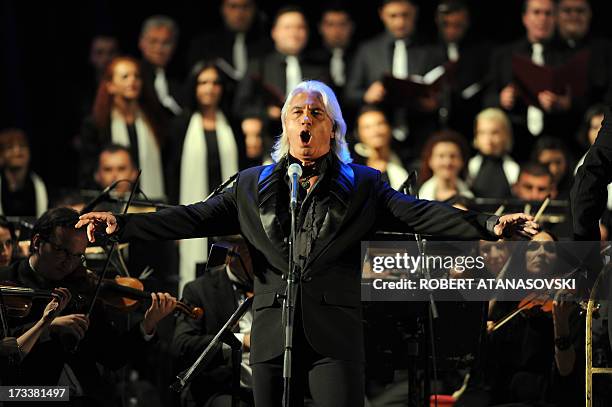 Russian baritone Dmitri Hvorostovsky performs in the Ohrid Antic theatre during the opening of the Ohrid Summer Festival in Ohrid late on July 12,...