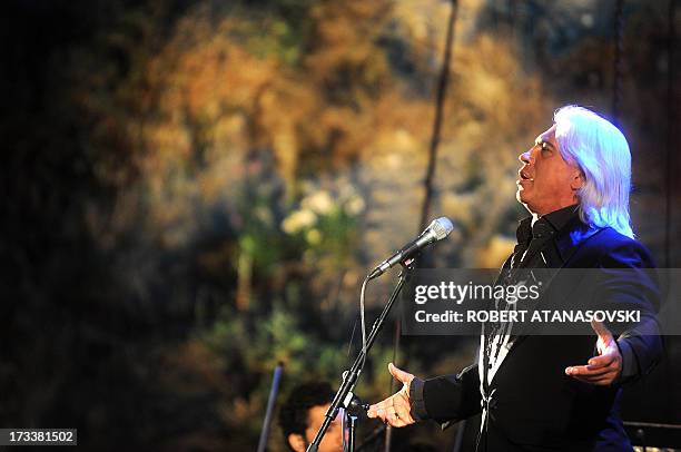 Russian baritone Dmitri Hvorostovsky performs in the Ohrid Antic theatre during the opening of the Ohrid Summer Festival in Ohrid late on July 12,...